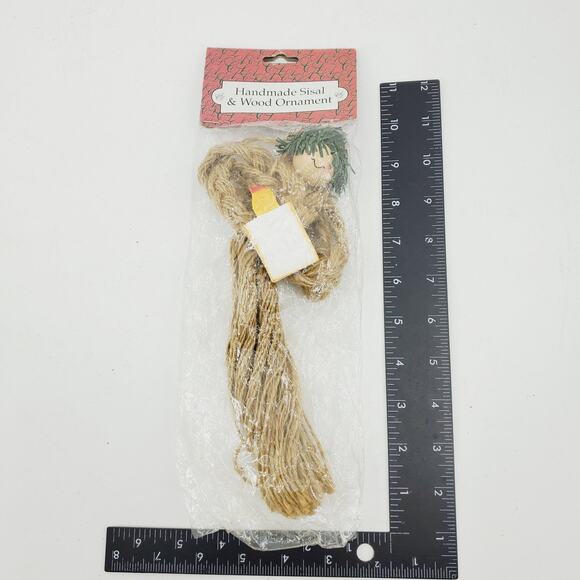Handmade 9" Sisal & Wood  Ornament Christmas Angel NEW Deadstock Artman - Picture 3 of 5